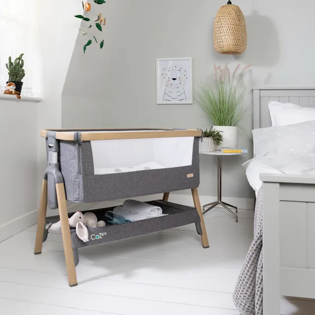 Tutti Bambini CoZee Bedside Crib & Mattress  - Oak & Charcoal