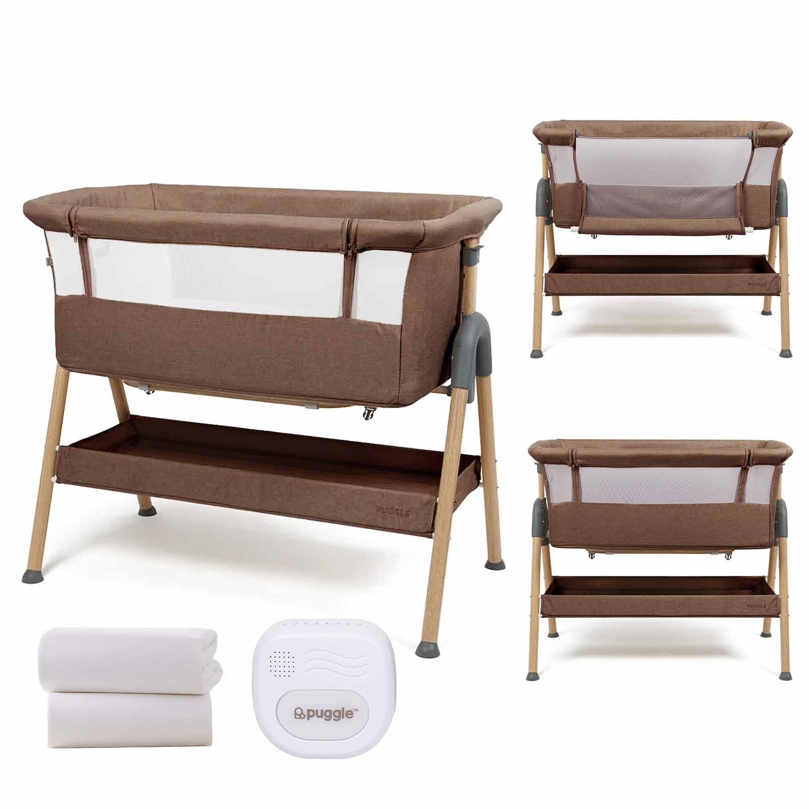 Puggle Dreamy Bedside Crib 4-Piece Bundles - Espresso