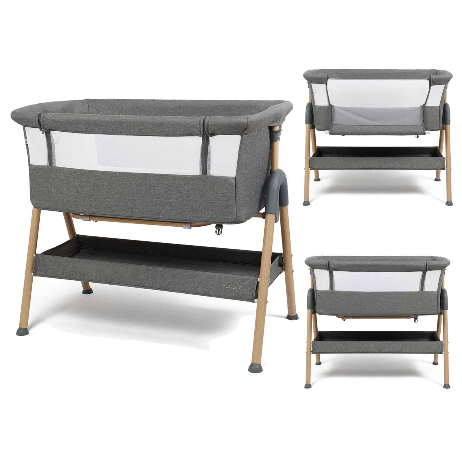 Puggle Dreamy Bedside Crib - Grey