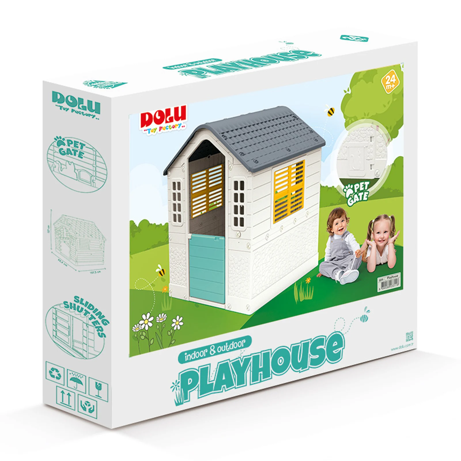 Dolu Indoor Outdoor My First Playhouse with Post Box Cat Flap
