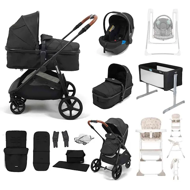 Puggle Monaco XT 2-in-1 Travel System with Car Seat 12-Piece Bundle - Storm Black