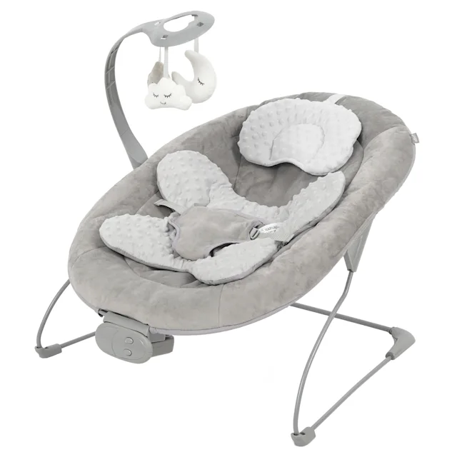 Puggle Comfy Snug Plush Music & Vibration Bouncer - Melange Grey