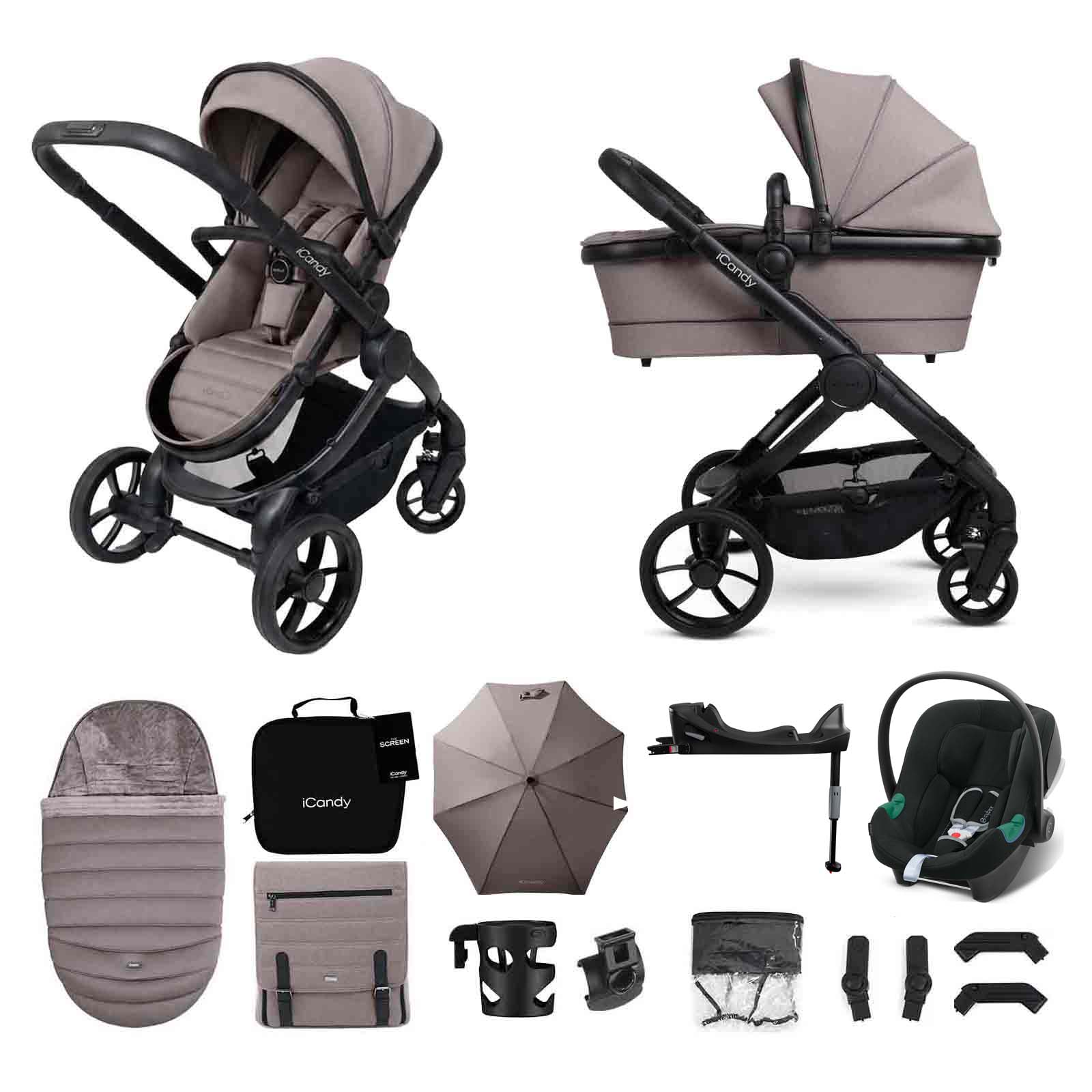 7 Travel System Aton B2 Car Seat & Base 13 Piece Bundle Porcini