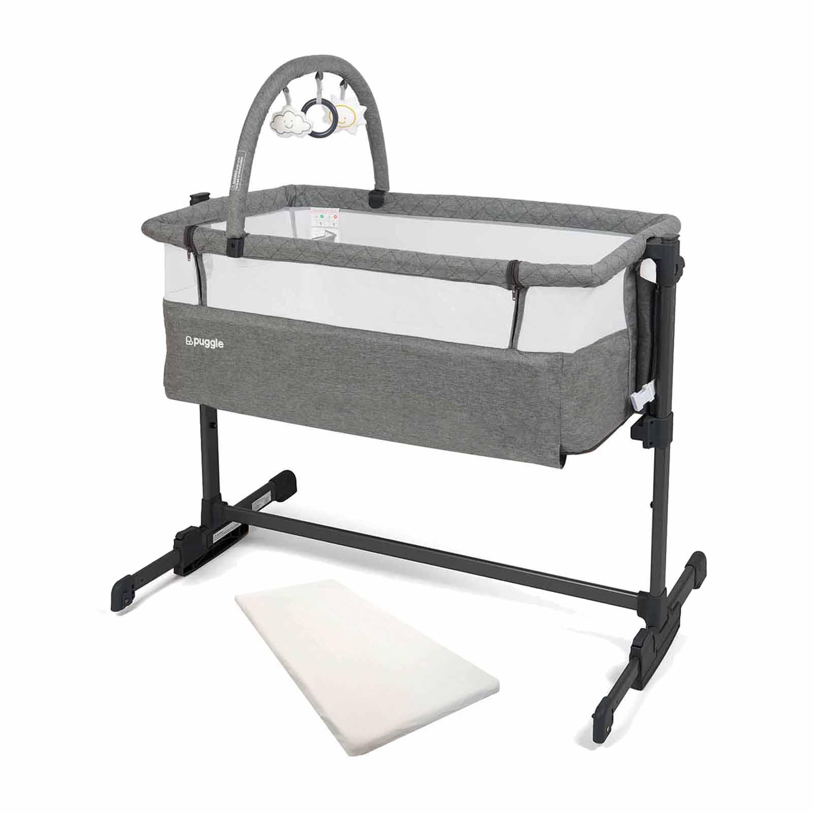 Puggle Sleepy Rocking Bedside Crib With Toy Bar - Anthracite
