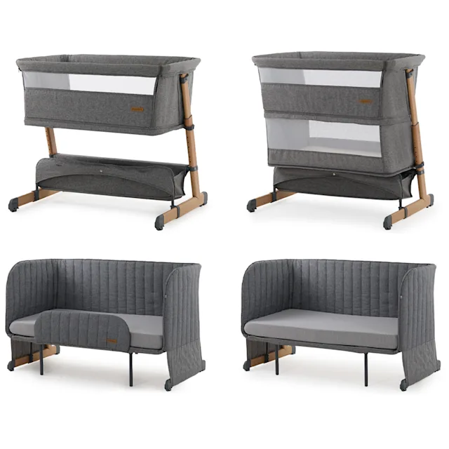 Puggle 4-in-1 Dreamy Sleeper Bedside Crib, Playpen, Toddler Bed & Sofa - Melange Grey