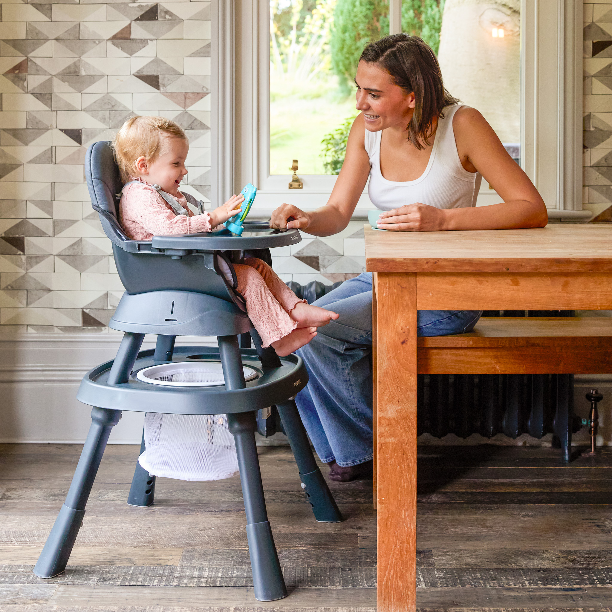 Puggle Snack Play 7-in-1 Hi-lo Highchair Anthracite The