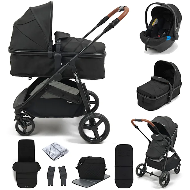 Puggle Monaco XT 2 in 1 Pushchair With Adjustable Handle Travel System Storm Black The Nursery Store