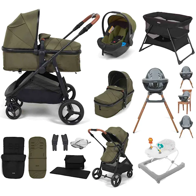 Puggle Monaco XT 2-in-1 Travel System with Car Seat, 10 Pcs Everything You Need Bundle - Forest Green