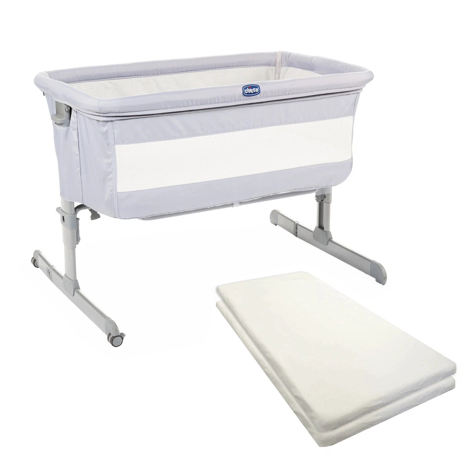 Chicco Next2Me 3 in 1 Co Sleeping Bedside Crib 2 White Fitted Sheets Grey The Nursery Store