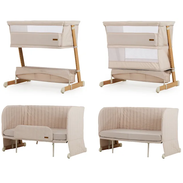 Puggle 4-in-1 Dreamy Sleeper Bedside Crib, Playpen, Toddler Bed & Sofa - Cashmere