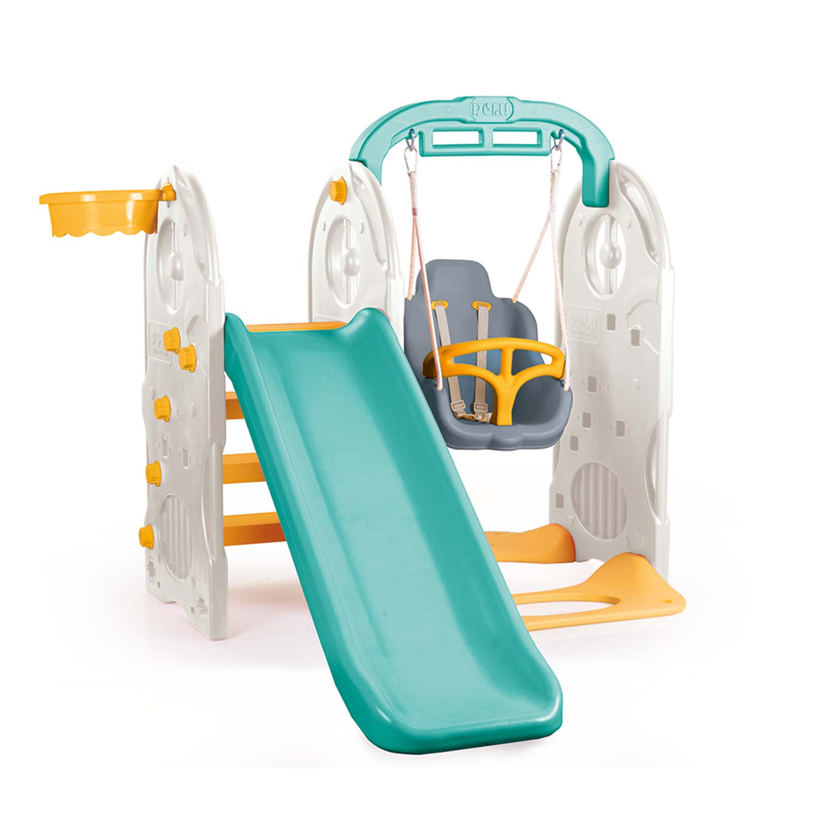 4 1 Playground Swing Slide Climbing Frame & Basketball Hoop