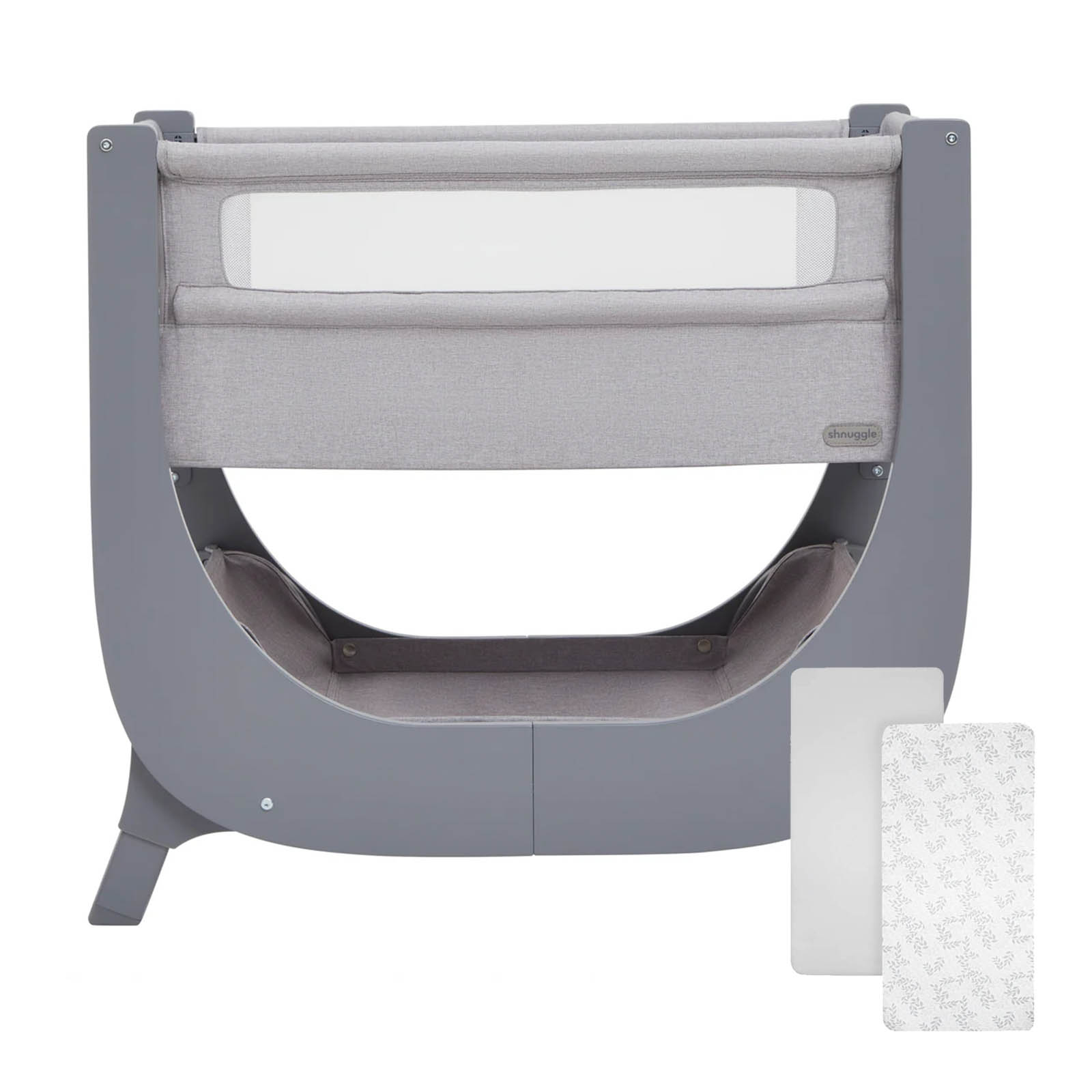 Shnuggle Air Lite Bedside Crib with 2 Pack Fitted Sheets - Grey
