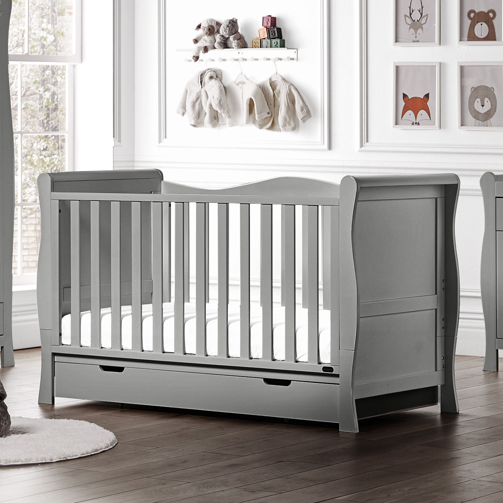 Grey sleigh cot on sale