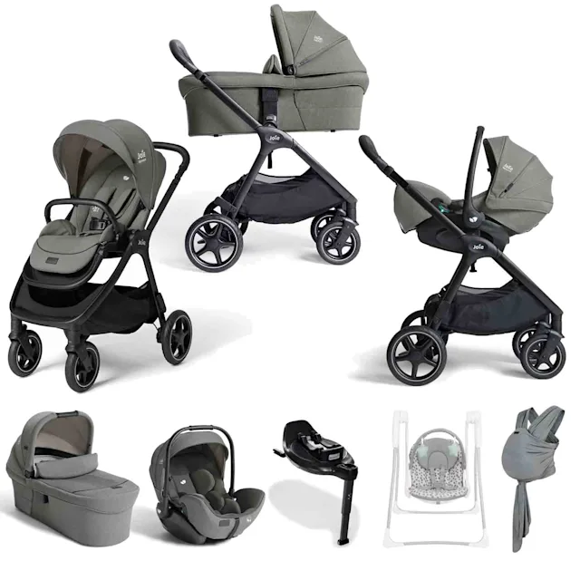 Joie Signature Finiti Flex Travel Ready with Sunni Baby Swing & Sling Wrap 6-Piece Bundle - Evergreen