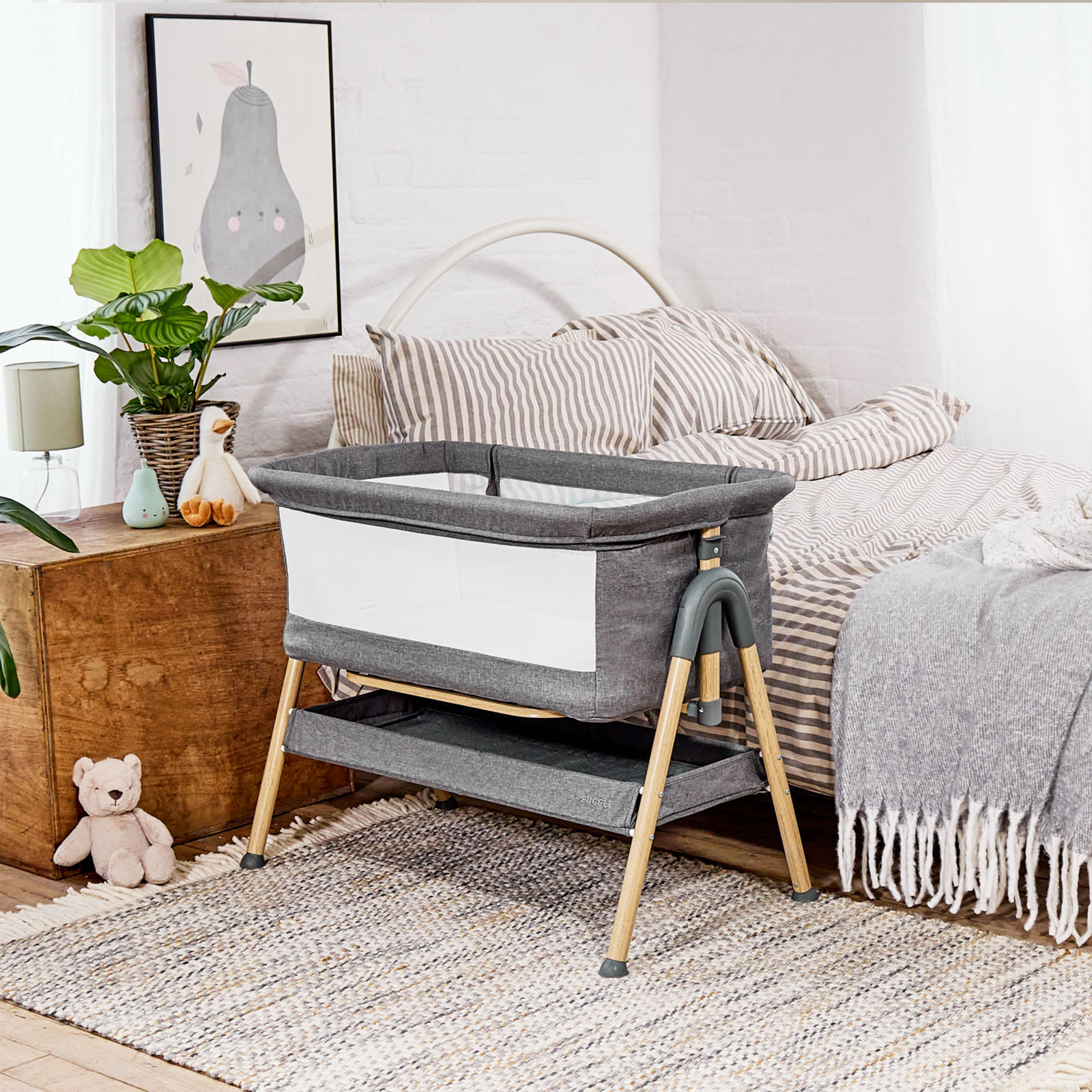 Puggle Dreamy Bedside Crib - Grey