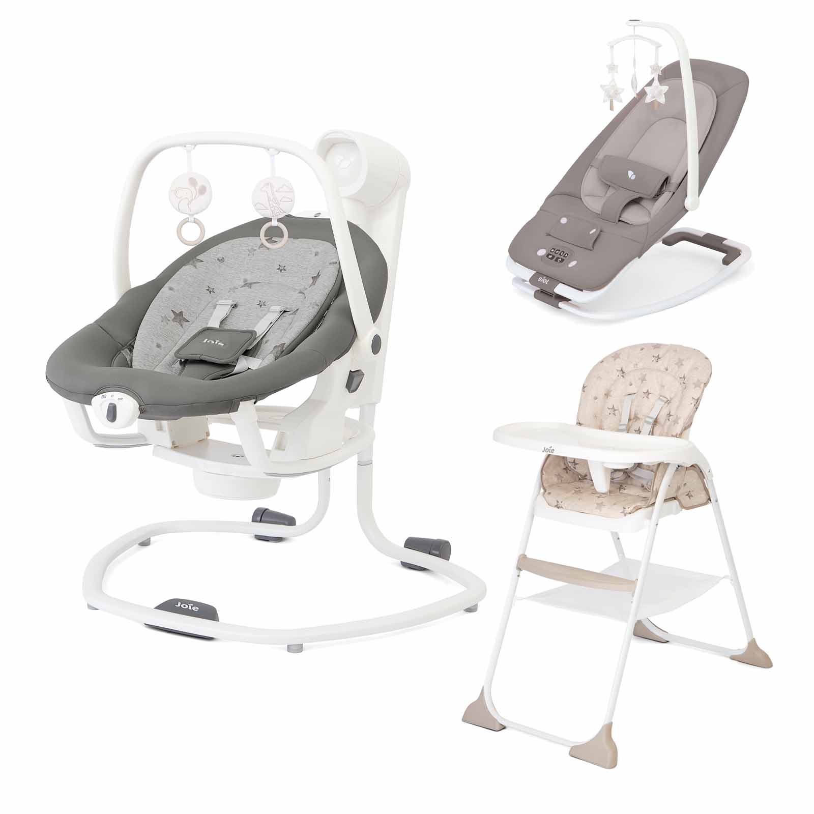 Bouncer Swing & Highchair 3 Piece Bundles Walnut Cosmo Grey Tan