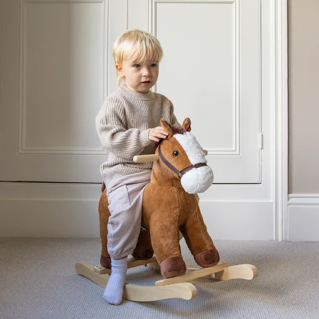 Puggle Plush Wooden Rocking Horse with Sounds - Brown (18 Months - 3 Years)