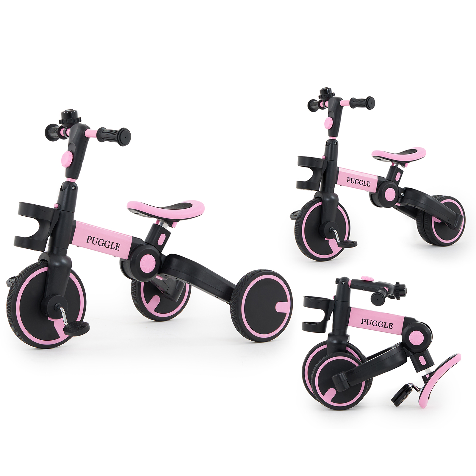 Puggle 2-in-1 Folding Trike & Balance Bike - Pink (18 Months - 5 Years)
