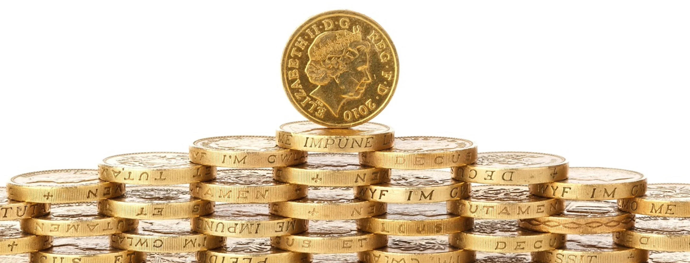 A stack of British pound coins