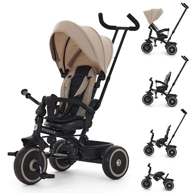 Puggle Easy Twist 6-in-1 Folding Trike with Parent Handle - Cashmere (9 Months - 5 Years)