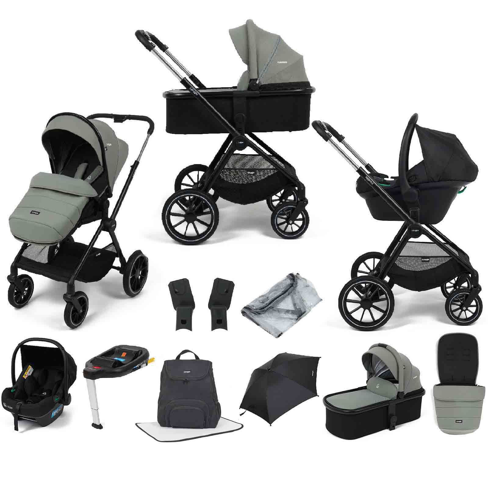 Santiago 3 1 i Travel System ISOFIX Car Seat Base 11 Piece Bundle Seagrass