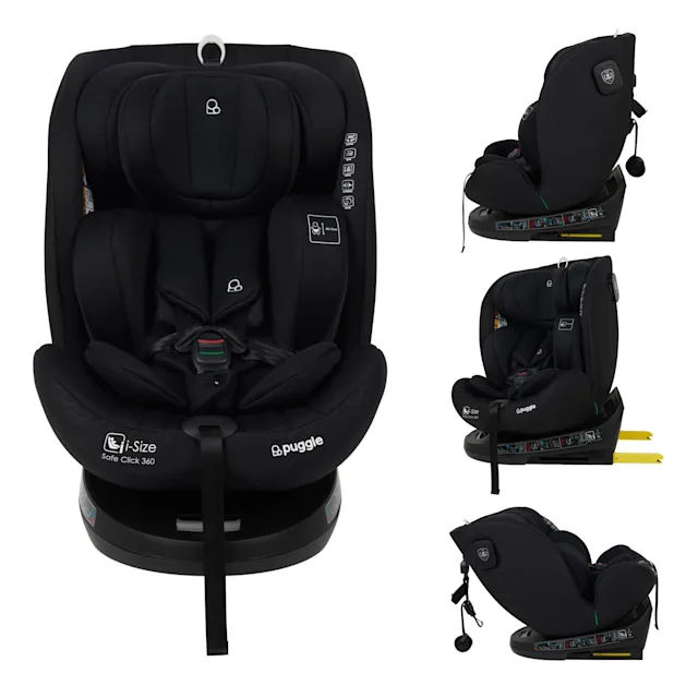 Puggle Safe Click i-Size R129 40-150cm 360 Rotate ISOFIX Eco Car Seat - Storm Black (0-12 Years)