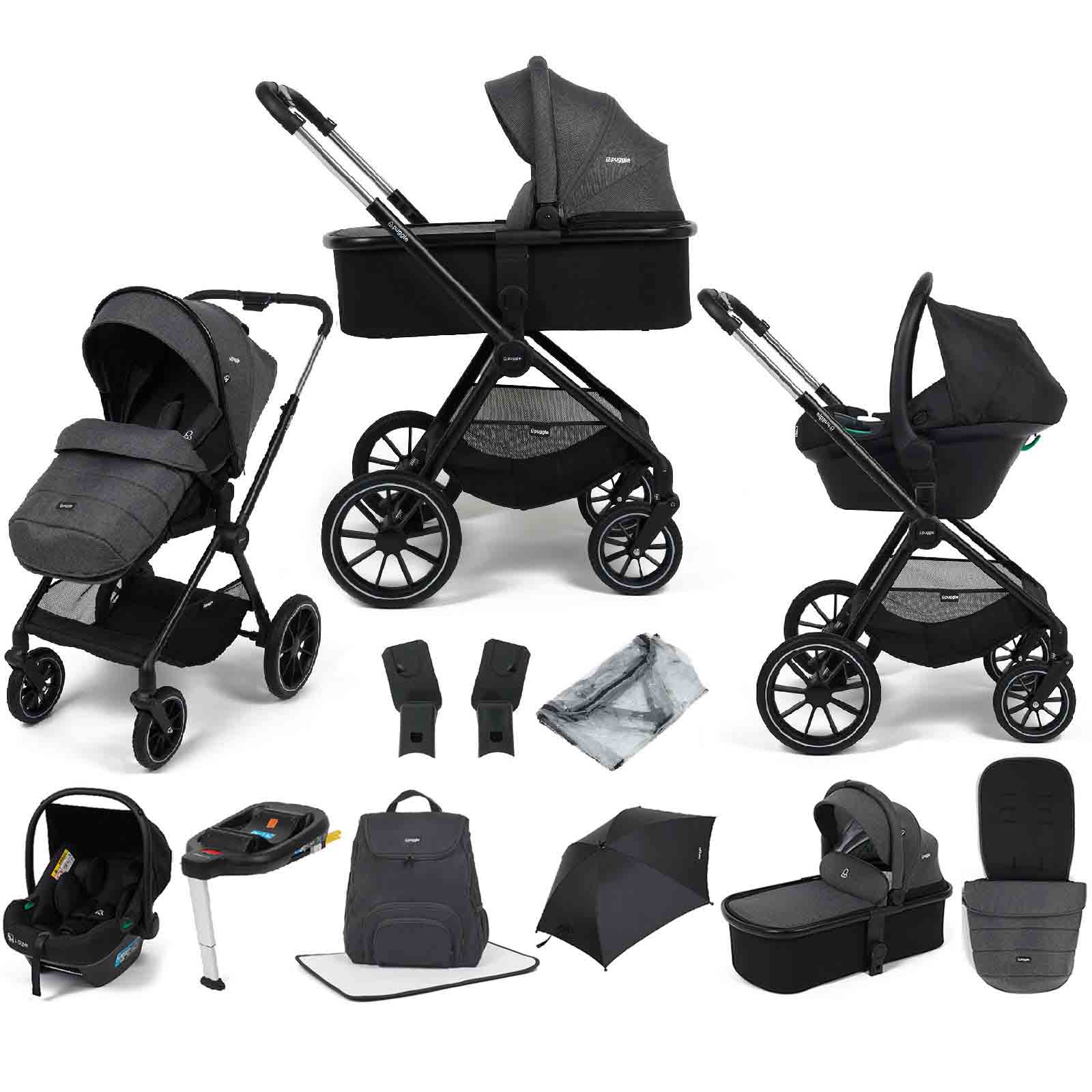 Santiago 3 1 i Travel System ISOFIX Car Seat Base 11 Piece Bundle Charcoal Grey