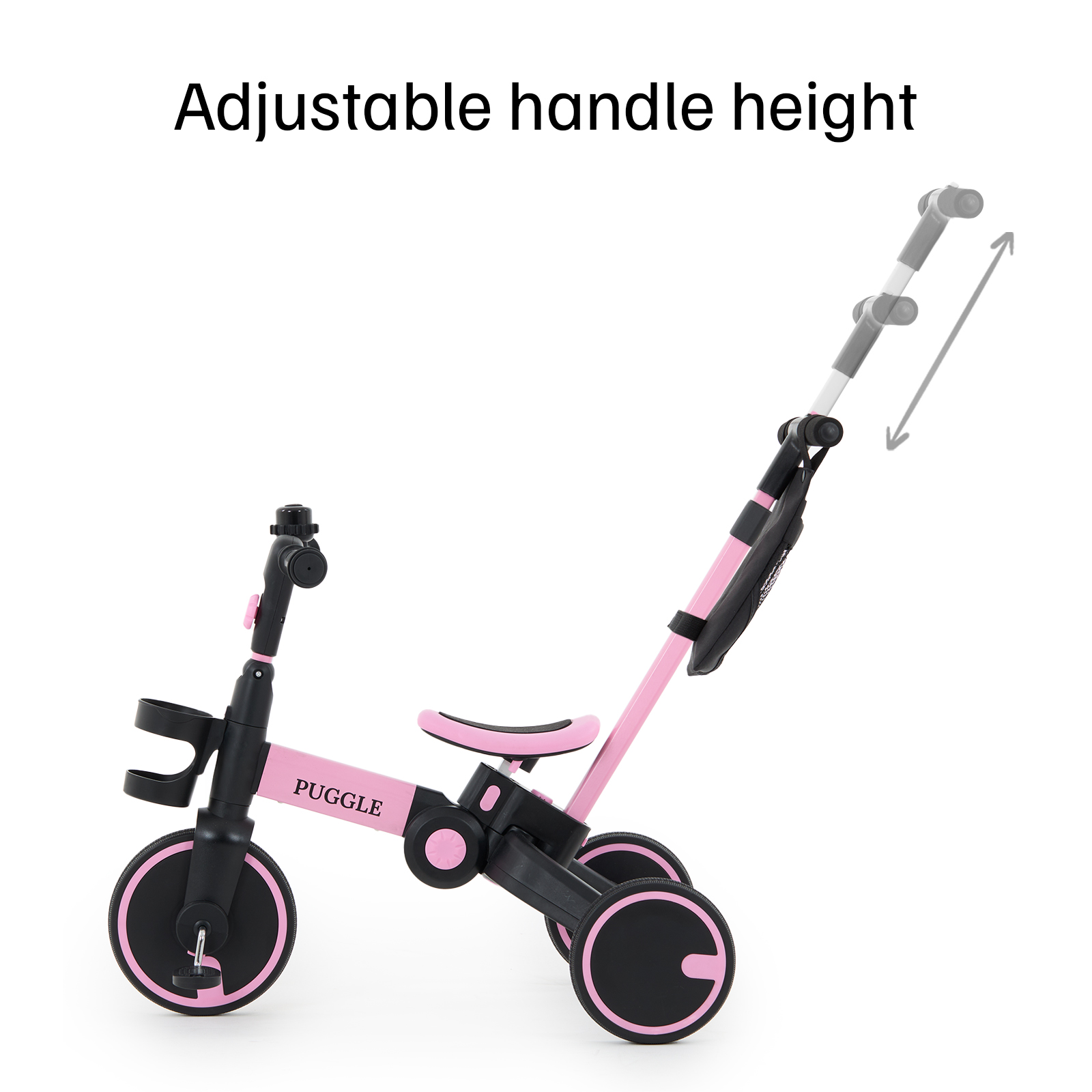 BABY THREE400% ブラック、ピンク Puggle 3-in-1 Folding Trike & Balance Bike with Parent
