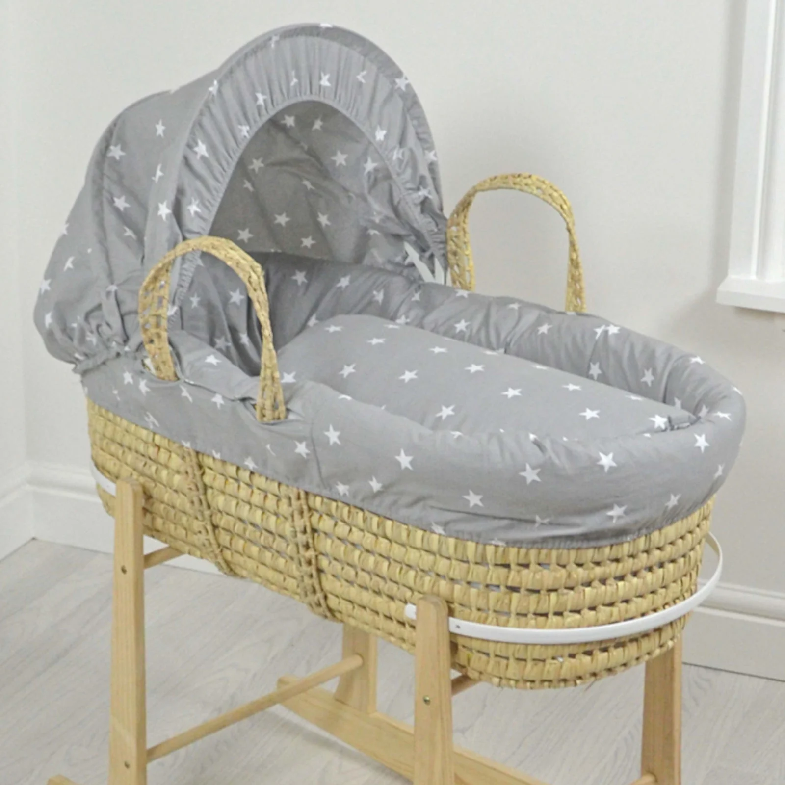 4baby Deluxe Palm Moses Basket Grey White Stars The Nursery Store