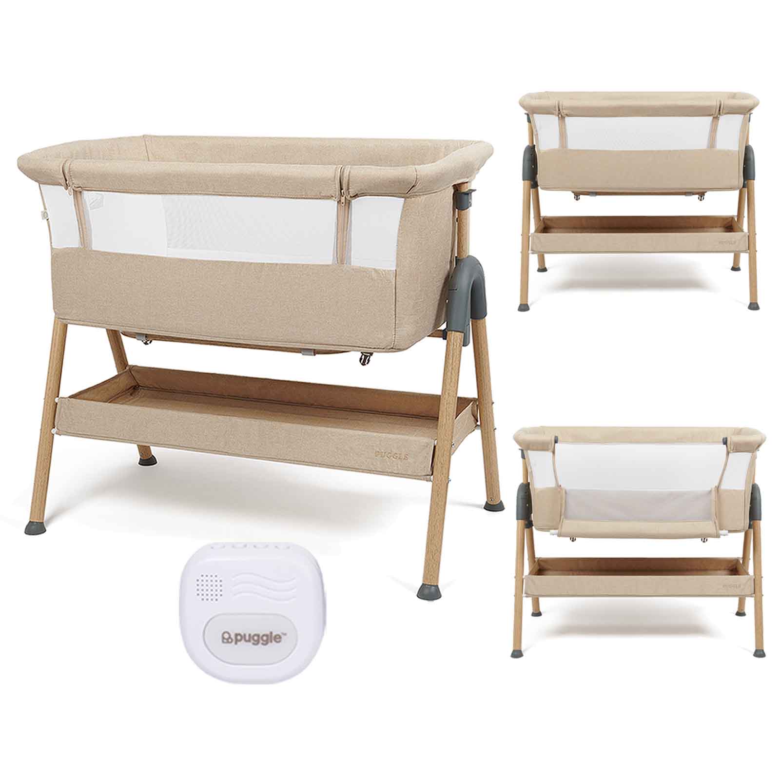 Puggle Dreamy Bedside Crib with Musical Vibration Night Light - Cashmere