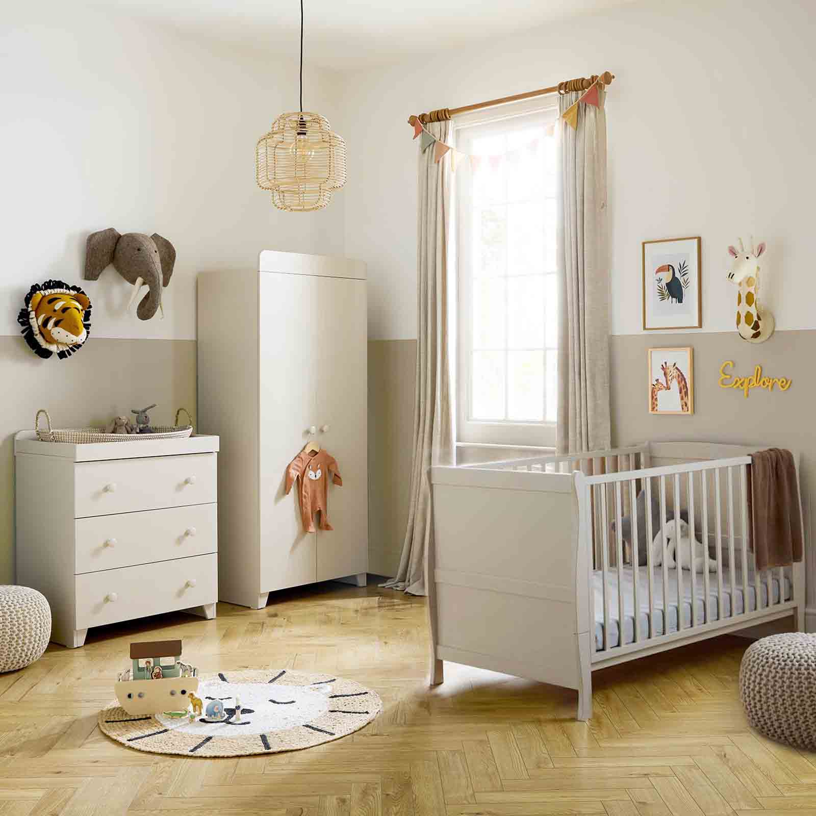 Alderley Cot Bed Dresser Changer Wardrobe & Eco Fibre Mattress Cashmere