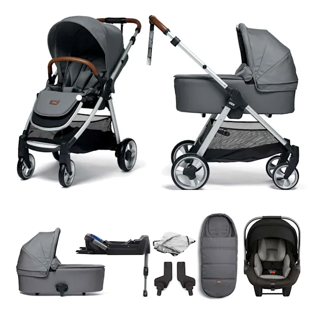 Mamas & Papas Flip XT2 Travel System with Nuna Pipa Lite LX Car Seat, ISOFIX Base, Carrycot & Footmuff - Fossil Grey
