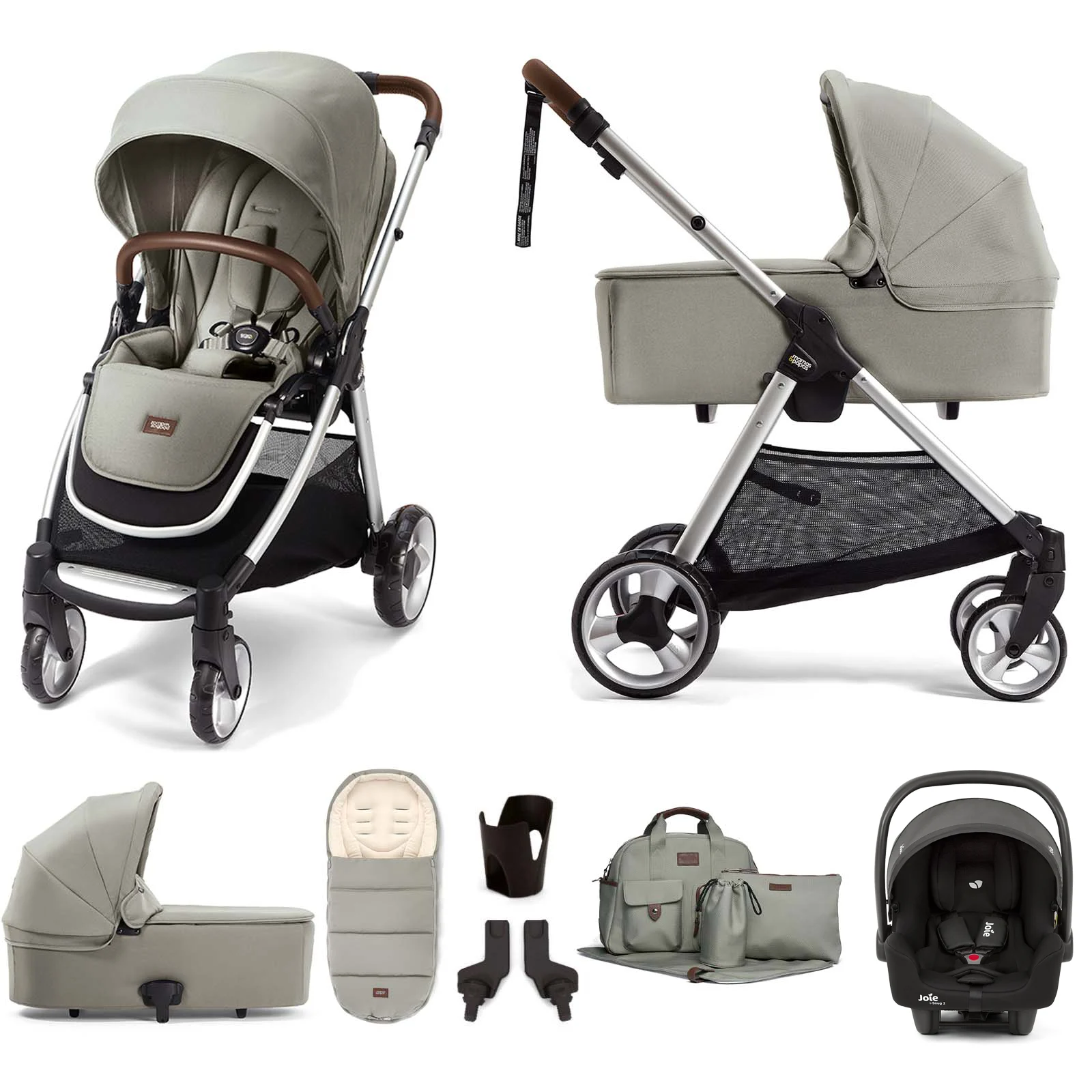 Mamas Papas Flip XT2 7 Piece Essentials i Snug 2 Car Seat Travel System with Carrycot Sage Green The Nursery Store