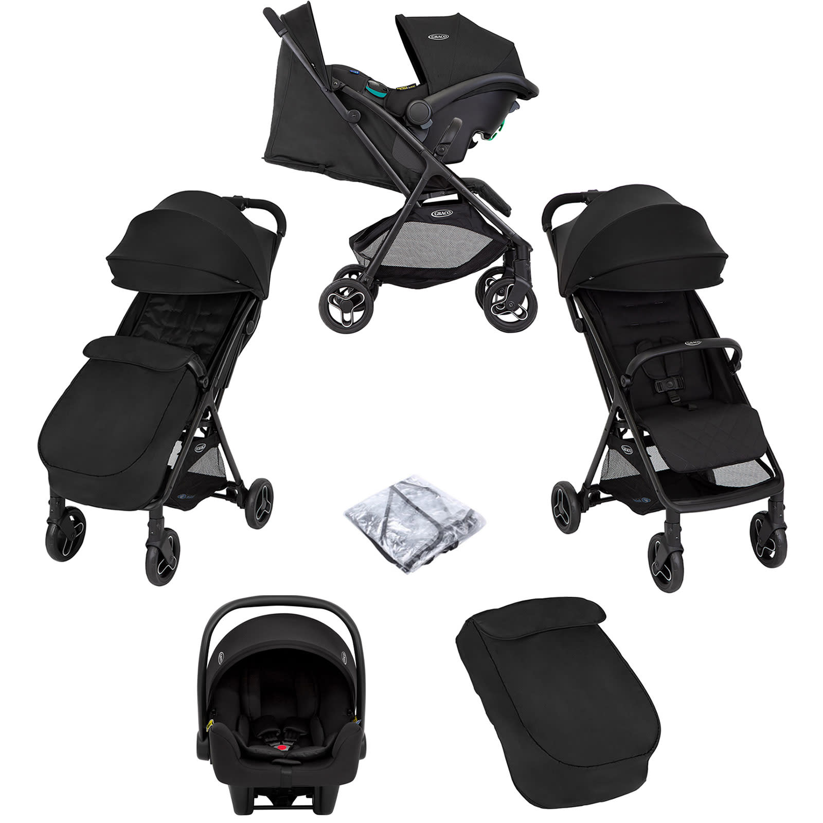 Graco Arris Myavo Travel System with Snuglite Car Seat Footmuff Rain Cover Night Sky The Nursery Store