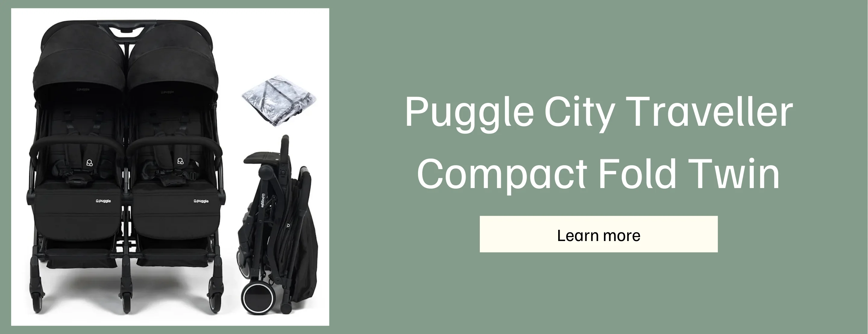 Puggle City Traveller Compact Fold Twin Pushchair in Storm Black Colour