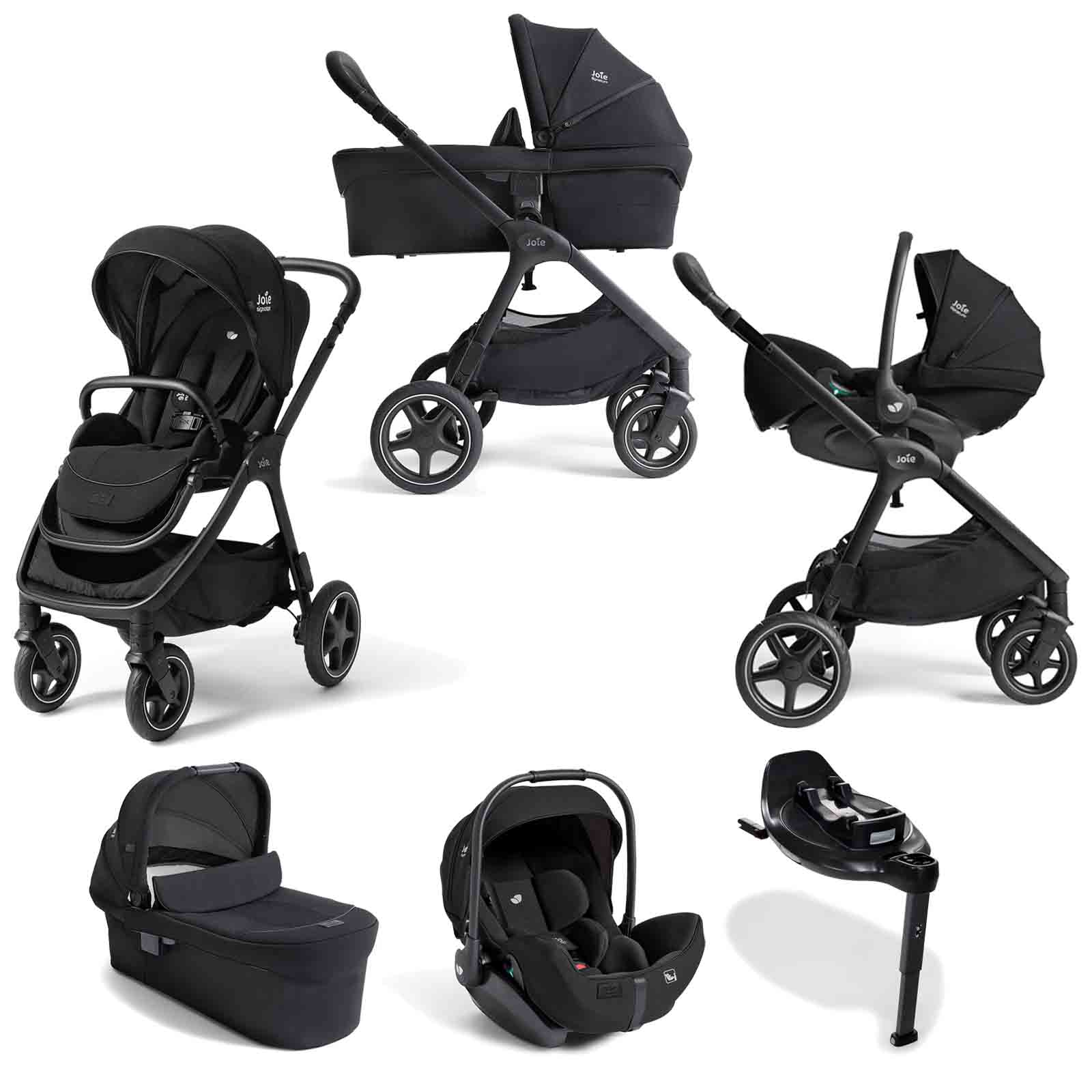 Joie Signature Finiti Flex Travel Ready Bundle with XL Carrycot, i-Level Pro Car Seat & i-Base Encore-Eclipse