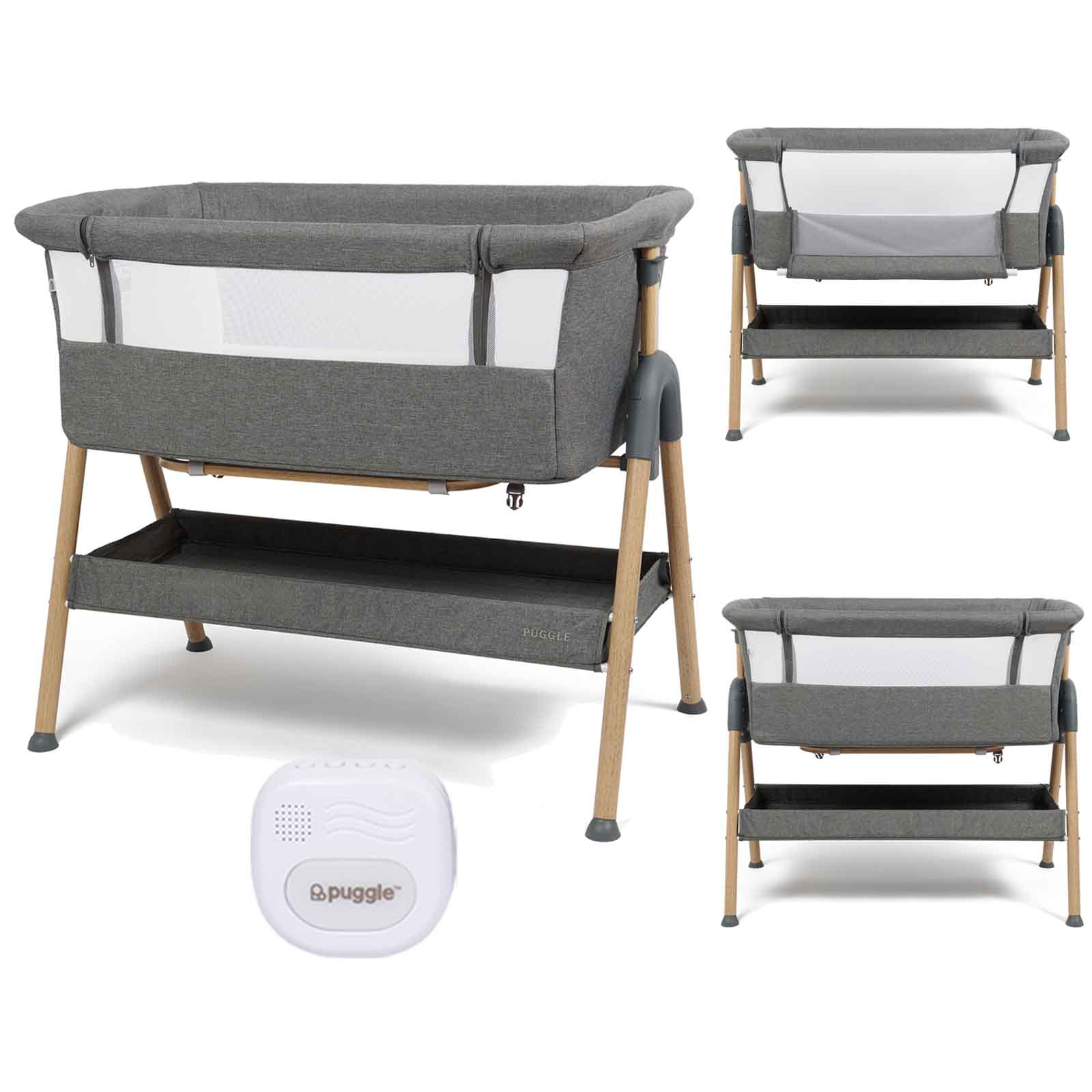 Puggle Dreamy Bedside Crib with Musical Vibration Night Light - Grey