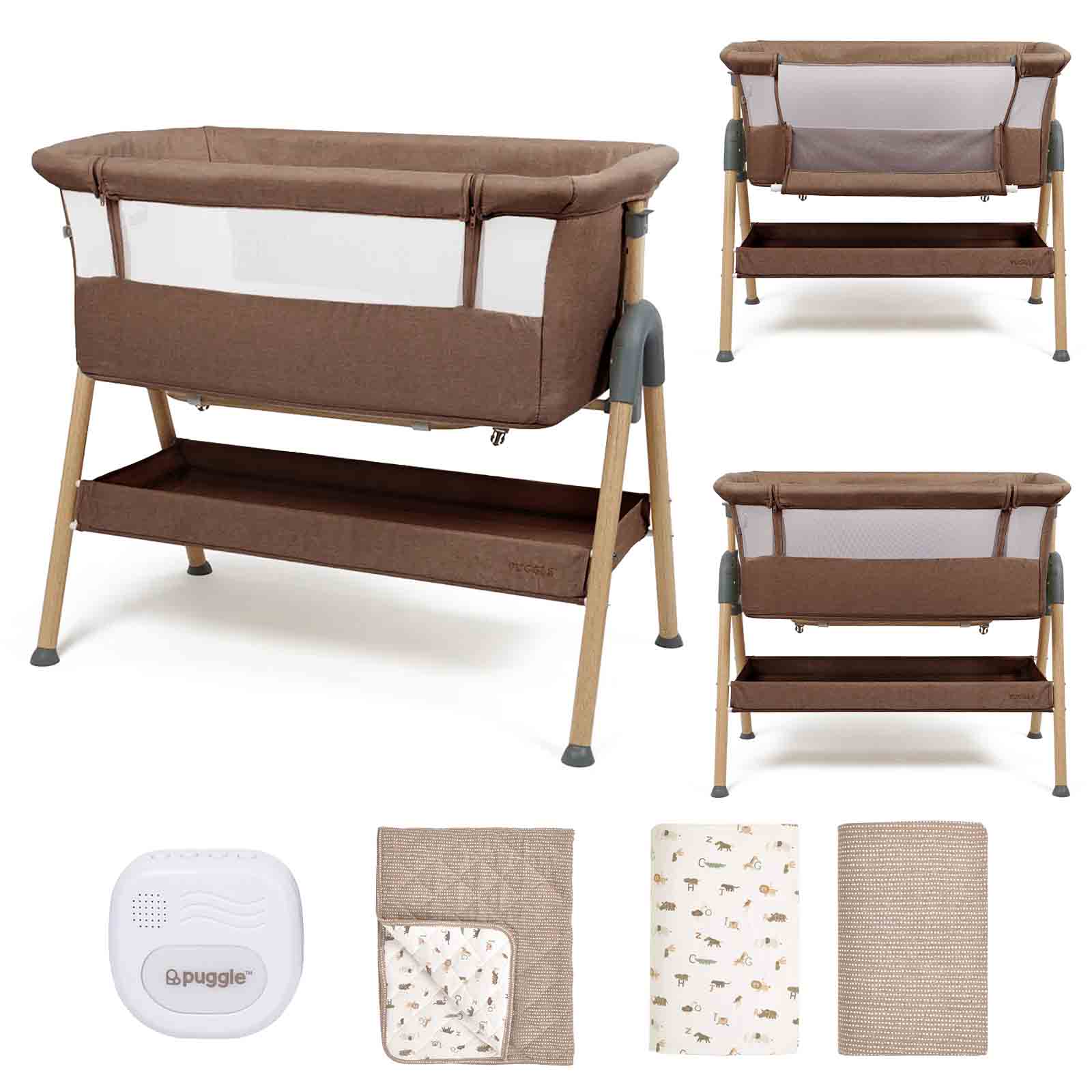 Puggle Dreamy Bedside Crib 5-Piece Bundle - Espresso