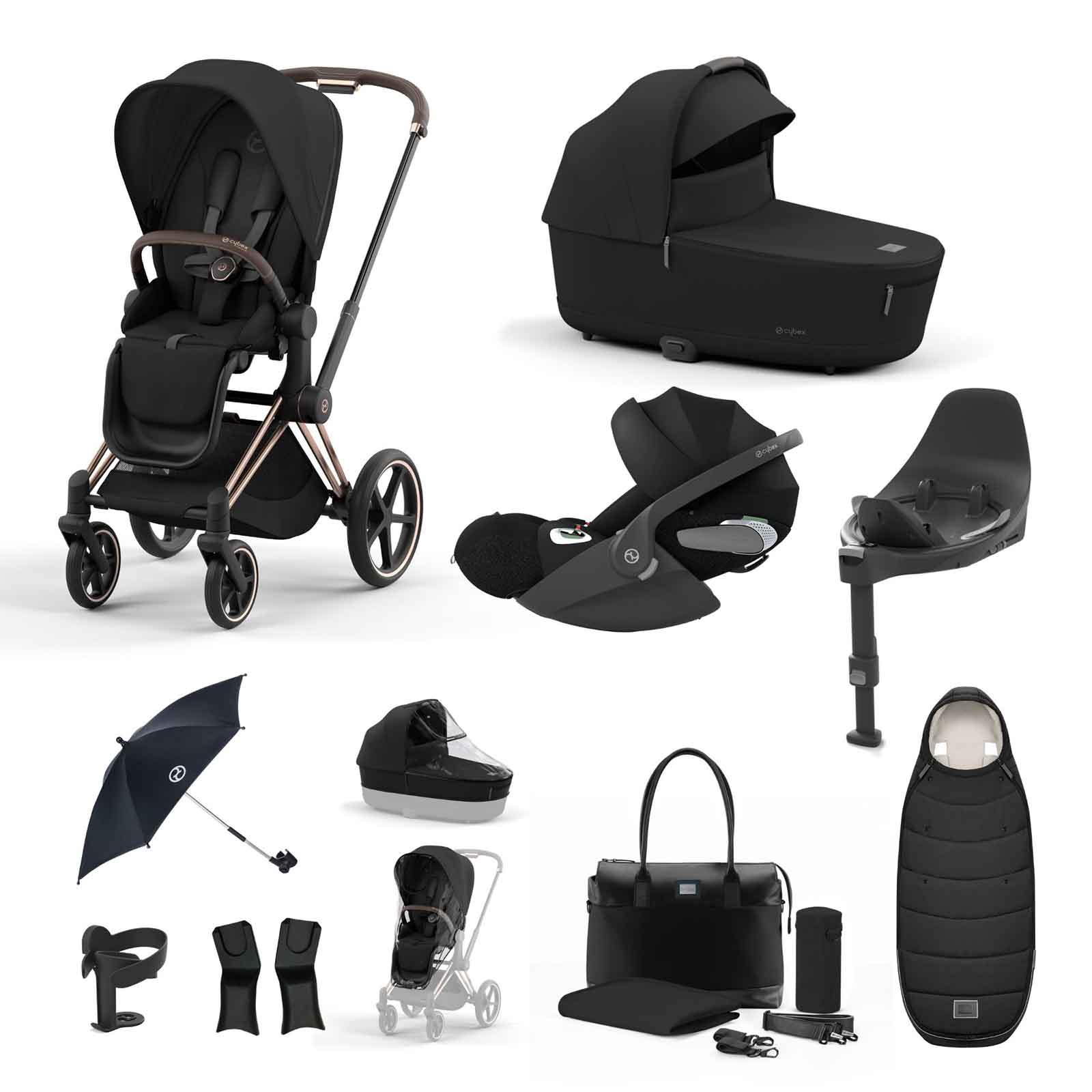 Priam 3 1 Travel System Cloud T Car Seat & Base 12 Piece Bundle Rose Sepia