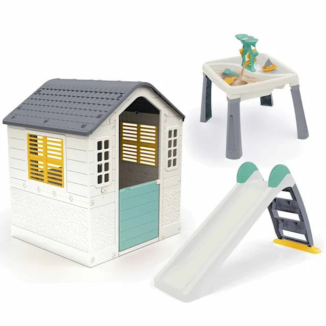 Dolu Playhouse with Water Slide & 3-in-1 Water & Sand Activity Table - Green