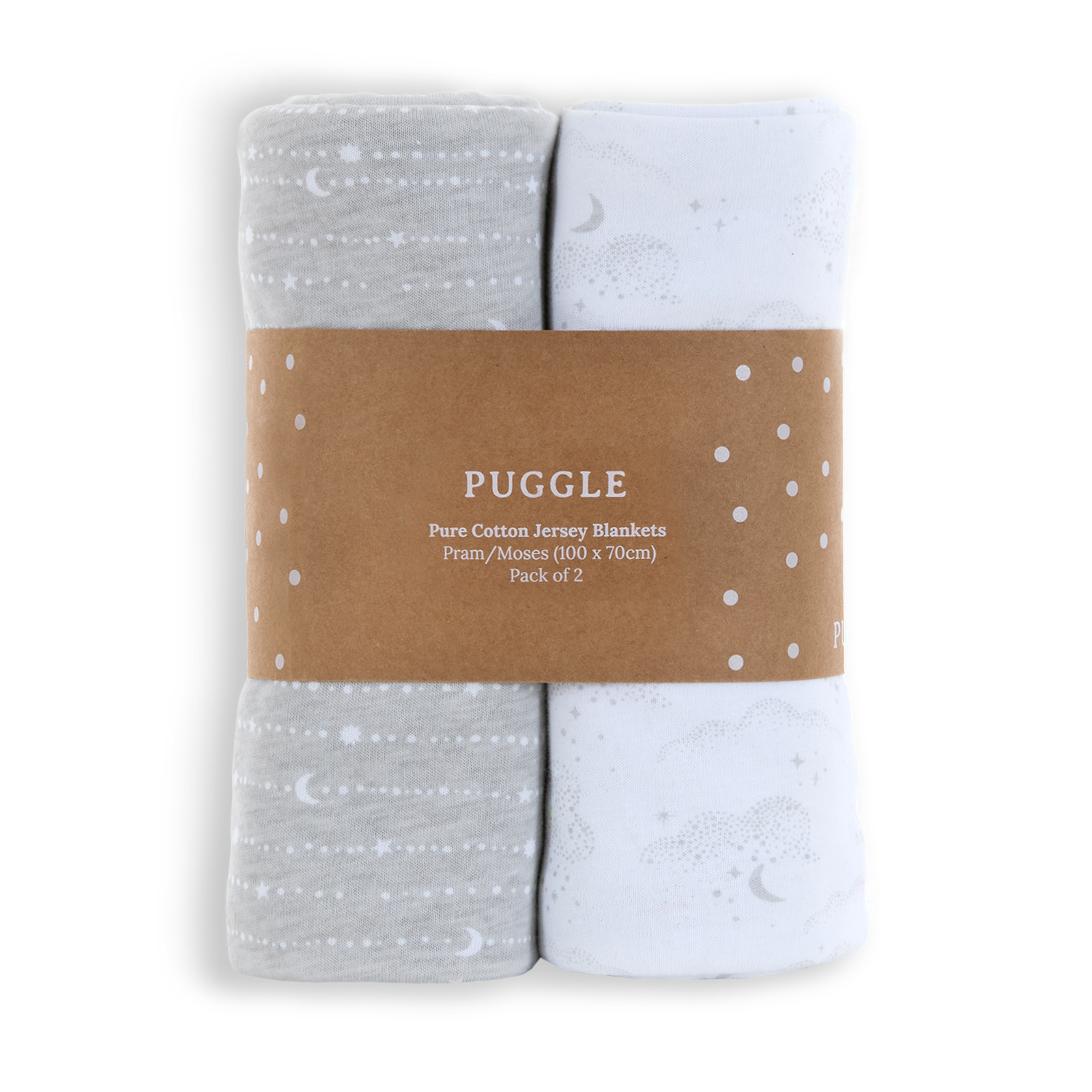 Puggle To The Moon & Back 2-Piece Pure Cotton Jersey Blankets - White/Grey