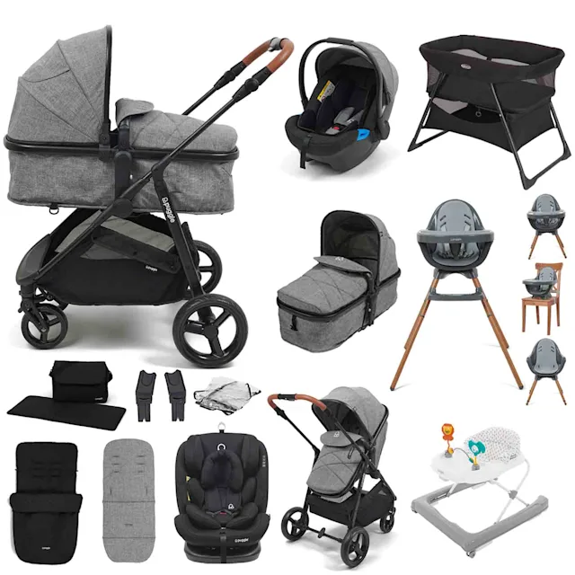 Puggle Monaco XT 2-in-1 Travel System with 2 Car Seats, 11 Pcs Everything You Need Bundle - Graphite Grey