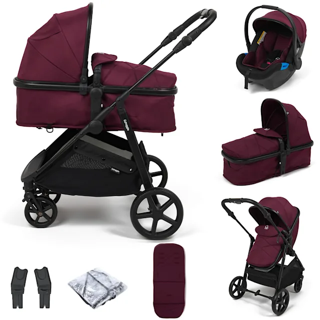 Puggle Monaco XT 2-in-1 Pushchair With Adjustable Handle Travel System - Burgundy