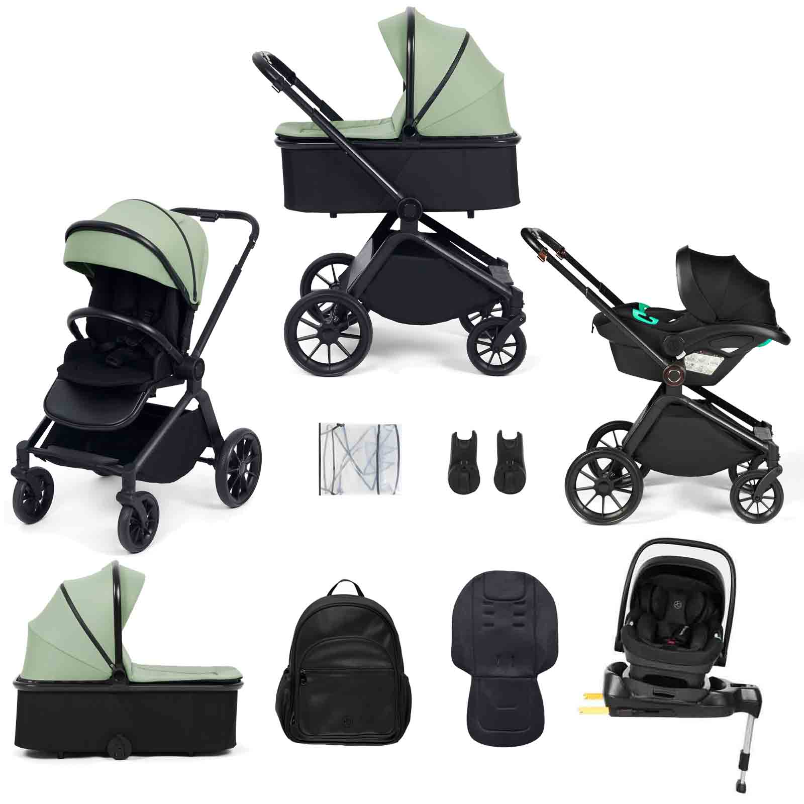 Altima 12 Piece Travel System i Nimbus 180° Spin Car Seat & Base Sage Green