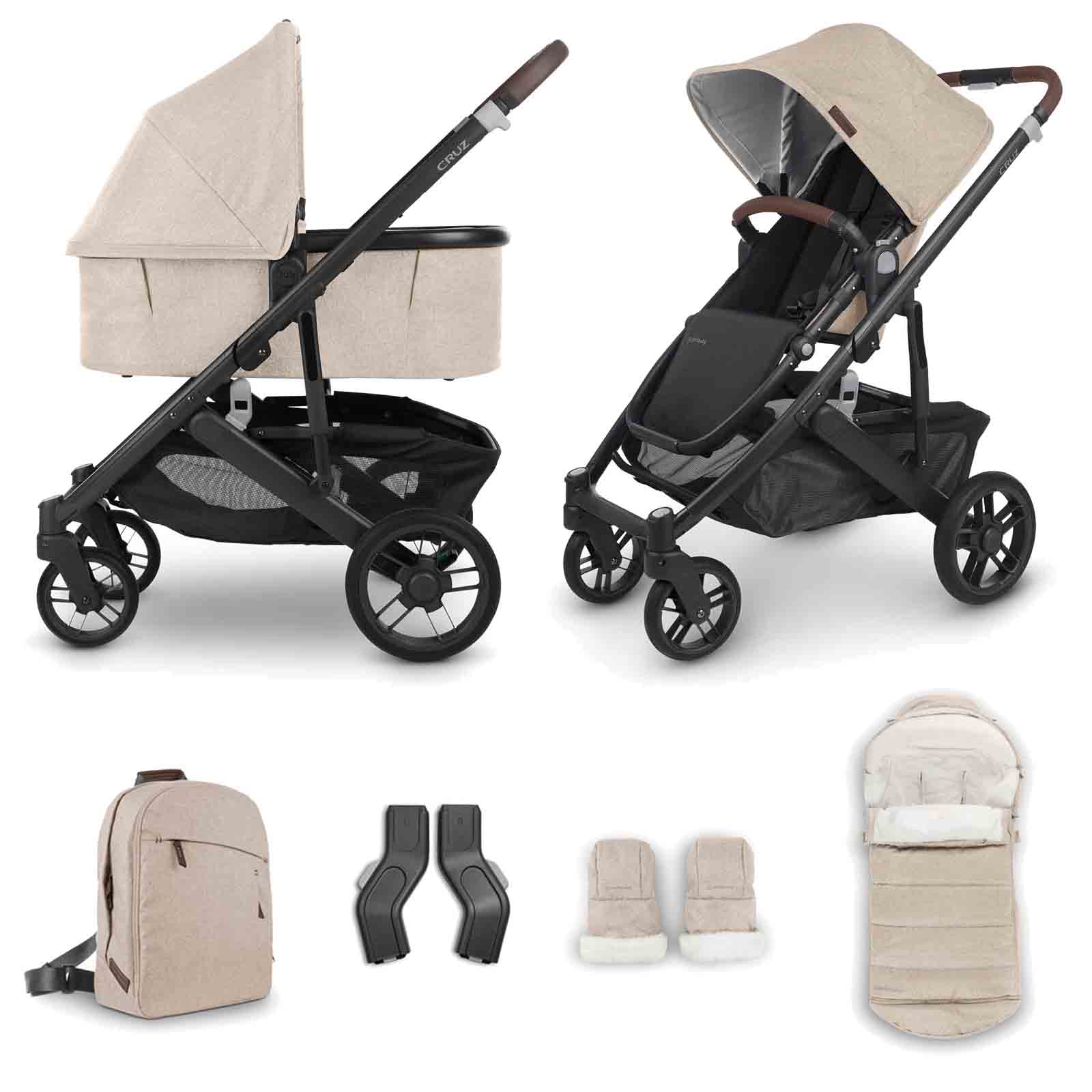 UPPAbaby Cruz V2 Pushchair with Carrycot, Matching Footmuff, Back Pack & Mitts - Liam