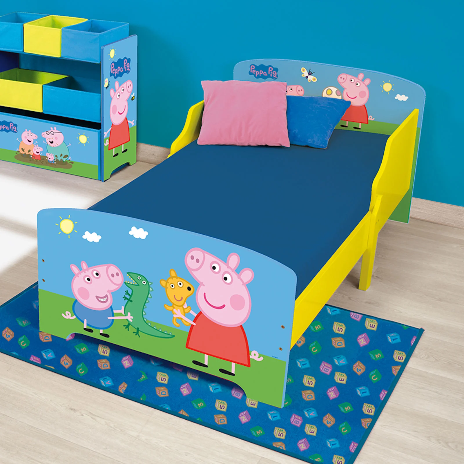 Peppa Pig Wooden Junior Toddler Bed with Eco Fibre Hypoallergenic Toddler Bed Mattress Yellow White The Nursery Store