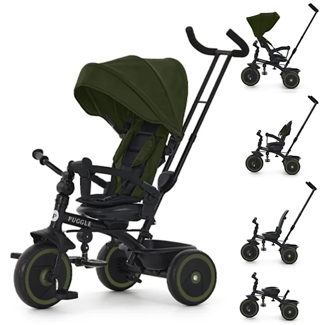 Puggle Easy Twist 6-in-1 Folding Trike with Parent Handle - Khaki  (9 Months - 5 Years)