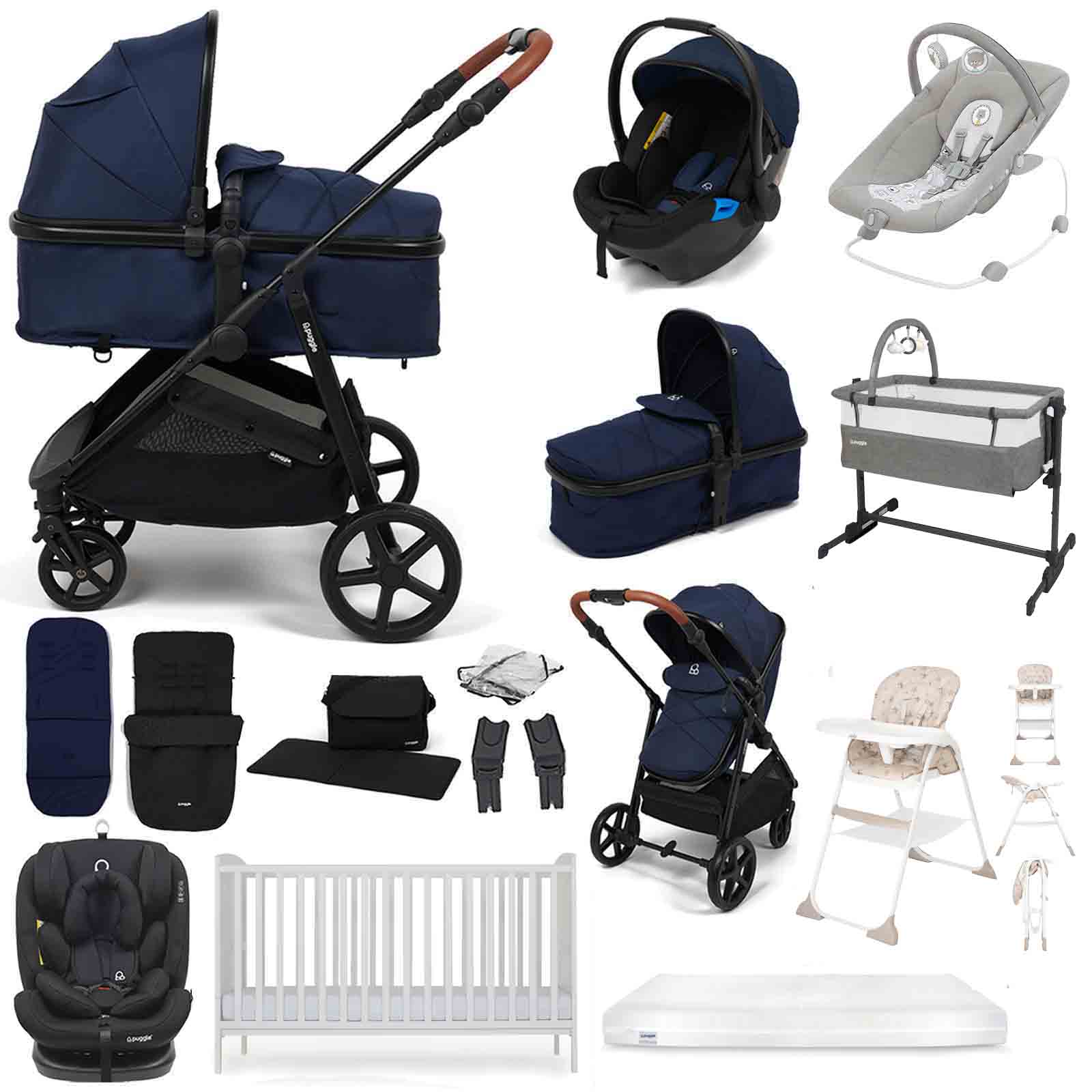 Monaco XT 2 1 Travel System Henbury Cot Bed & Fibre Mattress 15 Piece Bundle