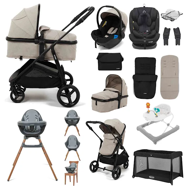Puggle Monaco XT 2-in-1 Travel System with 2 Car Seats, 11 Pcs Everything You Need Bundle - Cashmere