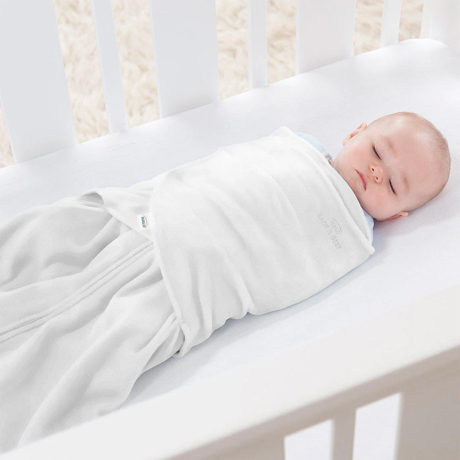 Aden + Anais Halo Sleepsack Swaddle 1.5 Tog 100% Cotton - White (0-3 Months)